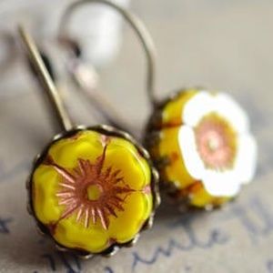 Bright Yellow Antique Flower Earrings